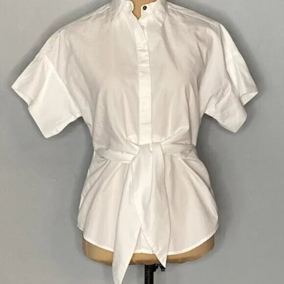 LAUREN Ralph Lauren Tie Front Cotton Short Sleeve Shirt Small Petite - Picture 3 of 8